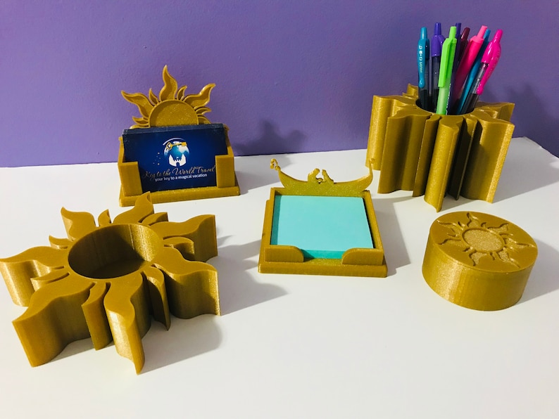 Rapunzel Tangled Sun 3D Printed Disney Desk Set for desk, work, home office, college dorm image 1