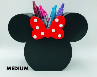 MEDIUM Minnie Mouse Bow 3D Printed Disney Pen, Pencil, Paint Brush Holder desk, work, office, Makeup Brush Holder, vanity, Tiered Tray Decor