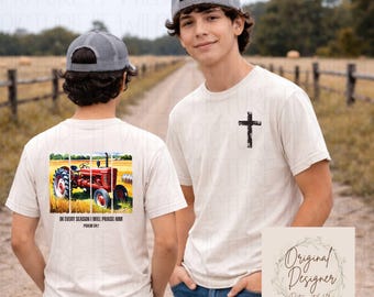 Tractor cristiano PNG, en cada temporada lo alabaré, diseño de escritura de granja y fe, descarga digital de versículo bíblico de granja sureña