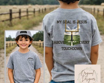 Diseño de fútbol cristiano, gráfico de camiseta deportiva de fe, descarga digital de jugador de fútbol de atleta religioso, Mi objetivo es el touchdown de Jesús PNG