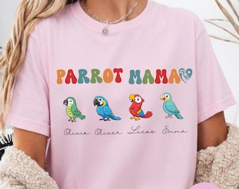 Personalized Parrot Mama Shirt/Sweatshirt with Kids Names,Custom Family T-Shirt,Mothers Day Gift For Mom Gifts,Cute Mama Tee