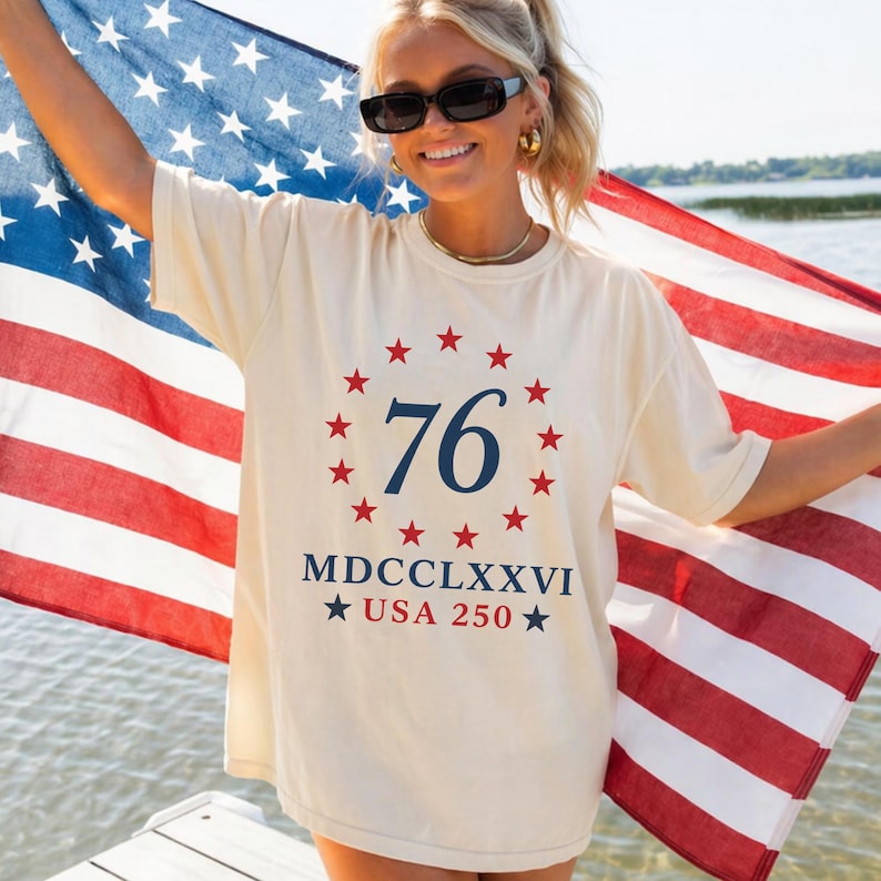 76 USA 250 Shirt,1776 Roman Numeral Patriotic Tee,Independence Day,American Shirt,Vintage USA Tee