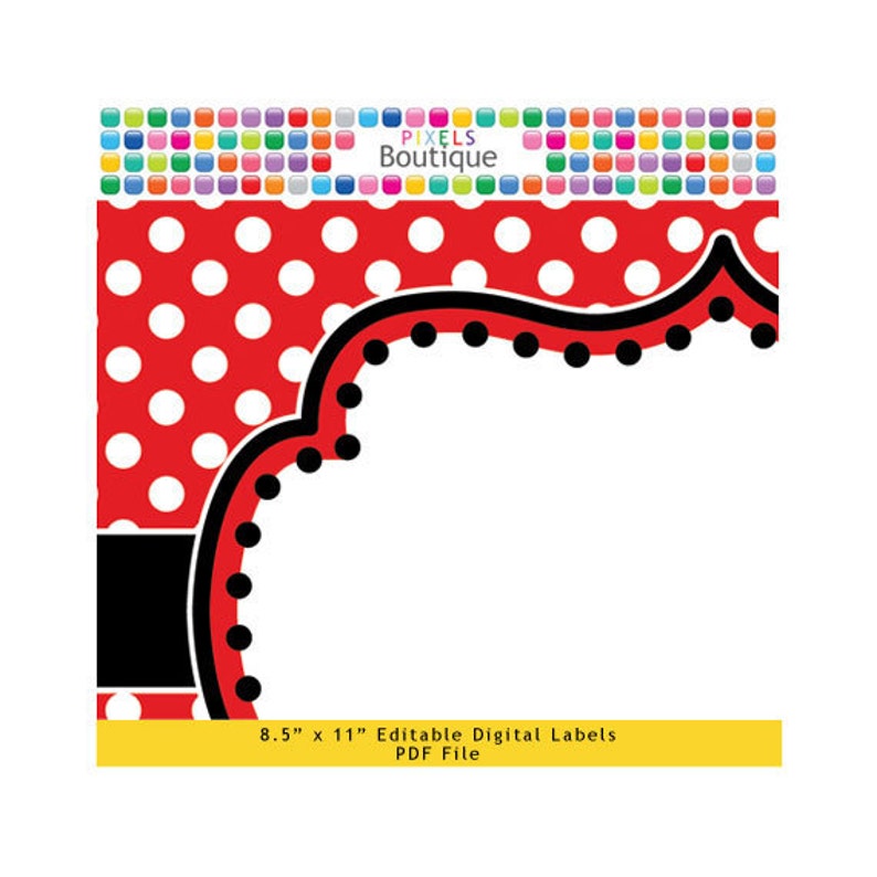 PDF Editable Red Polka Dot Mickey Welcome or Game Sign Buffet Food Cards 10 X 7.5 Labels No. 213 Favor Printable Wedding Party Mouse