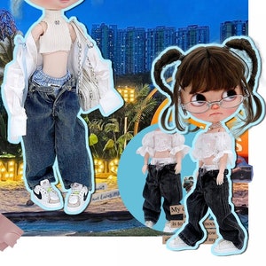 Pre-order DonDon Summer Coachella Double Layered Jeans Pants for 1/6 dolls Blythe dolls  -clothes outfits - Blue / Deep Grey