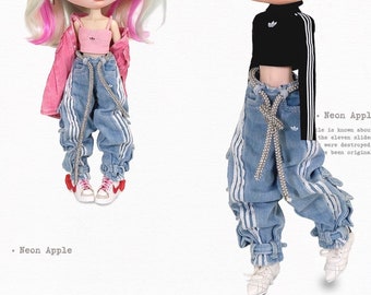 Pre-order Neon Apple Blue / Black Jeans Pants for 1/6 dolls Blythe dolls  - doll clothes outfits dresses