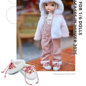 Ready Stock! The Last Pair! - DonDon White Beads Fluffy Cotton Shoes for 1/6 dolls Blythe dolls  - doll clothes outfits