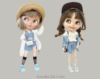 The Last Set - SugarA 2021 Jeans Blue Jacket Singlet Skirt 3 Pieces Set for Blythe dolls - Blythe outfits clothes dress