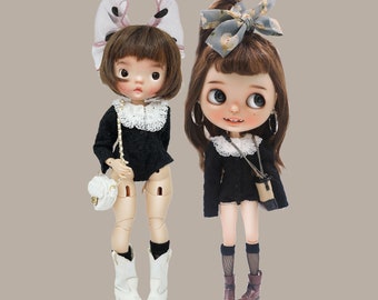 SugarA Colección Primavera 2022 Pelele negro con cuello de encaje para muñecas Blythe - Blythe outfits ropa vestido