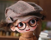 Miss yo 2019 Vintage Peaked Cap for Blythe JerryBerry dolls - Brown Stripes ( doll dress outfits )