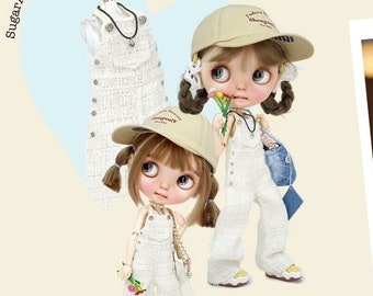 SugarA 2023SS Collection White Bib Pants for Blythe dolls - doll outfits clothes dresses
