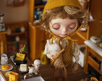 Miss yo 2021 Woolen Vest for Blythe dolls - Yellow & White (doll clothes dress outfits )