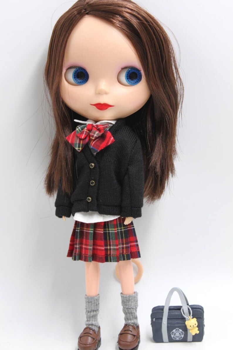 Girlish dress  outfit Black Cardigan School Uniform Dress Set for Blythe doll