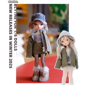 Pre-order DonDon Olive Checker Quilted Jacket and Skirt Set for 1/6 dolls Blythe dolls  - doll clothes outfits