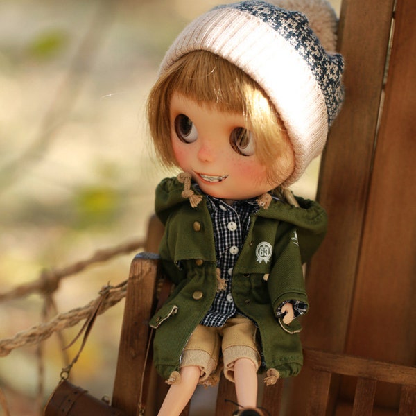 Miss yo Winter Coat with Hat for Blythe doll / Jerry Berry - doll outfit - Green