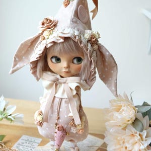 Pimmie Story Beige Radish elf flower dress set for Blythe doll - doll dress outfits