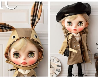 40% OFF! Special Promotion Set - BHC Trench Love Wind Breaker Dress Set & Checker Bunny Hat Helmet for Blythe dolls - outfit dress clothes