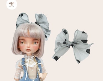 SugarA 2022 Spring Collection Light Grey Polka Bowknot Headdress for Blythe dolls - Blythe outfits clothes dress