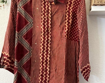 Ajrak printed crepe shirt  | Boho