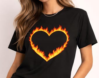 Maglietta Cuore di Fiamma - Maglietta Cuore di Fiamma - Maglietta grafica Cuore di Fuoco Vintage - Maglietta Cuore di Fiamma Croft