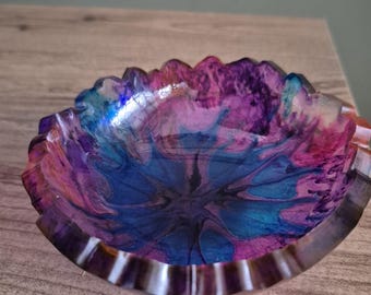 Handmade resin trinket bowl - Blue & pink swirl decorative jewellery dish