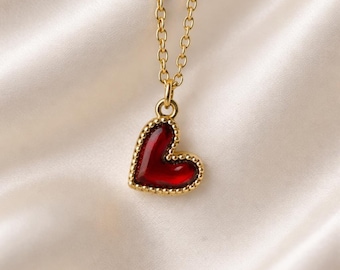 Red Heart Pendant Necklace | Romantic Gift For Her | Minimalist Love Jewellery