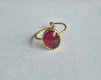 Oval Red stone ring | Gold or Silver adjustable band