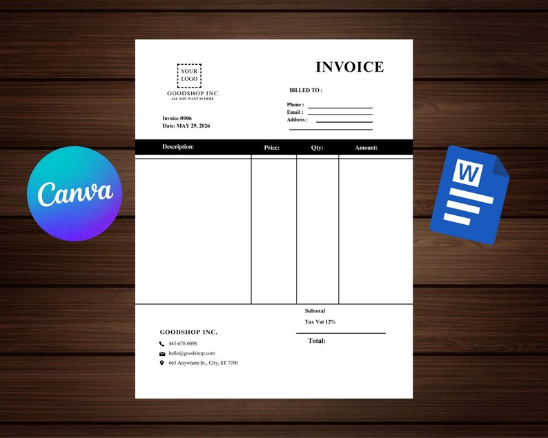 Black and White Minimal Invoice Template | Canva Template & Word File ...