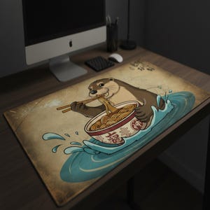 Otter Mouse Pad - Japanese Noodle Art Desk Mat, Kawaii Animal Mousepad