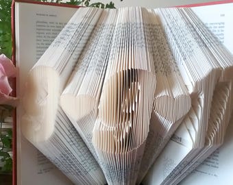 Custom Folded Book Art Gift for Wedding or Anniversary First Year is Paper Gift Customized with Date Bespoke Book Art for Newlyweds Gift