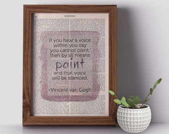 Original Book Page Art with Painting Quote, Vincent van Gogh