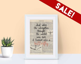 SALE: Book Art, Butterfly Quote, Unframed Encyclopedia Page