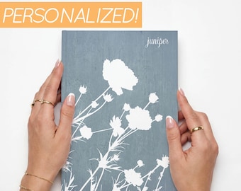 Personalized Floral Hardcover Journal with Name Floral Design Blue and White Writing Journal Lined Pages Customized Book Gift for Her