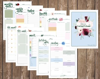 Personal Planner Pages, Printable Planner, Beautiful Floral Illustration, Daily Planner, Deluxe Kit, DIY