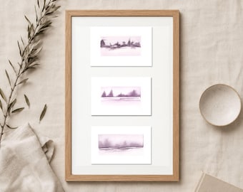 Set of Three Original Watercolor Landscapes Abstract Tiny Paintings Trio Nature Inspired Art Gift Idea Wall Decor for Home with Nature Theme