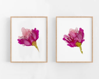 Original Artwork, Printable, Beautiful Pink Floral, Alcohol Ink, Digital Download, 2 sizes