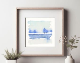Original Watercolor Landscape Abstract Tiny Painting Nature Inspired Art Gift Idea for New Home Wall Decor for Home  Decor Blue Color Scheme