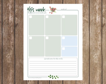 Personal Planner, Printable, Week at a Glance, Beautiful Floral Illustrations, DIY