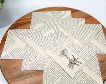 Set of 6 Handmade Envelopes Vintage Book Pages Recycled Encyclopedia Pages Notecards Gift for Book Lovers Gift for Writers Upcycled Crafts