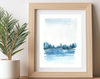 Watercolor Print Abstract Blue Landscape High Quality Print Blue Color Scheme Nature Inspired Wall Art for Nature Lover Monochromatic