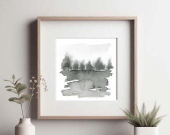 Original Watercolor Landscape Painting Small Black and White Monochromatic Abstract Landscape Tiny Painting Grey Abstract Landscape Trees