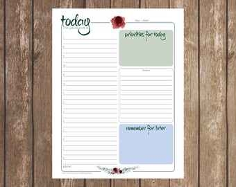 Personal Planner, Printable, Daily Schedule Page, Beautiful Floral Illustrations, DIY