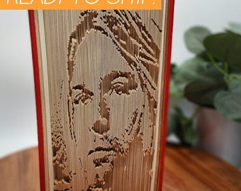 Kurt Cobain Portrait Folded Book Art Gift for Musician Idea for Nirvana Fan Grunge Rock Icon