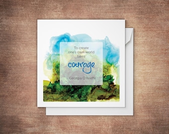 Set of 6 Georgia O'Keeffe Cards Inspirational Quote Alcohol Ink Painting Abstract Image Cards Square Format Notecards Gift for Artists