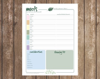 Personal Planner Page, Printable, Meal Planner, Beautiful Floral Illustrations, DIY