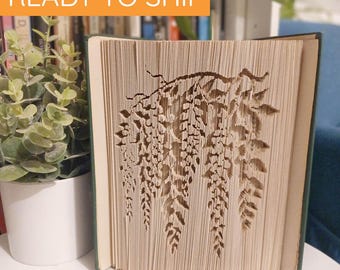 Wisteria Folded Book Art Unique Bookish Gift Idea for Book Lover Nature Themed Book Gift Literary Theme Decor for Library Bookshelf Decor