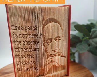 Martin Luther King Jr. Folded Book Art Dr King Portrait Black History Gift Idea Home Decor with Social Justice Theme