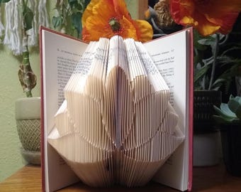 Lotus Flower Folded Book Art Boho Gift Idea Handmade Book with Floral Theme Zen Studio Gift Idea Book Decor for Library or Studio