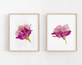 Original Artwork, Printable, Beautiful Pink Floral, Alcohol Ink, Digital Download, 2 sizes