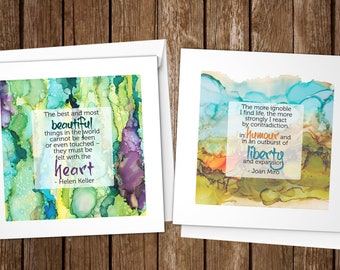 Set of 6 Cards with Art Quotes, Helen Keller, Joan Miro, Inspirational