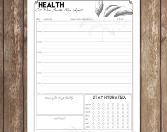 Personal Planner, Printable, Health Tracker, Beautiful Vintage Illustrations, DIY, Black and White